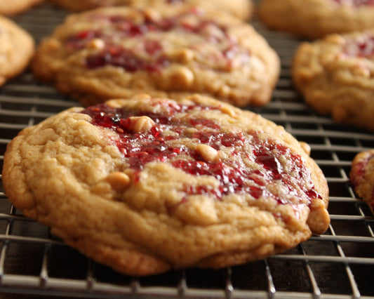 Old School Jam cookies from the Bearded Baker cooling on a rack after being baked to perfection.