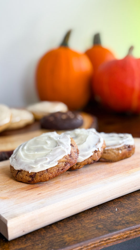 They See Me (Cinnamon) Rollin' cinnamon cookies from The Bearded Baker, topped with cream cheese glaze