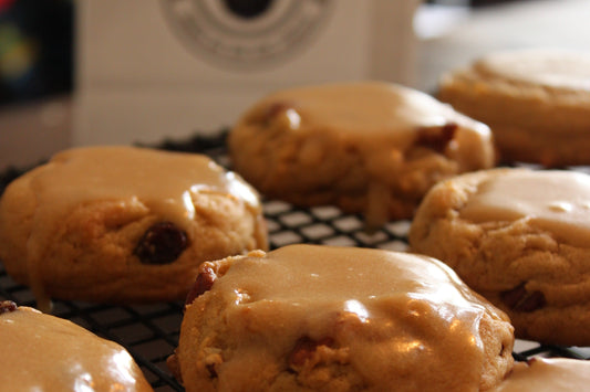 Be Still My Butter Tart cookies from the Bearded Baker, freshly baked and dripping with butter tart glaze.