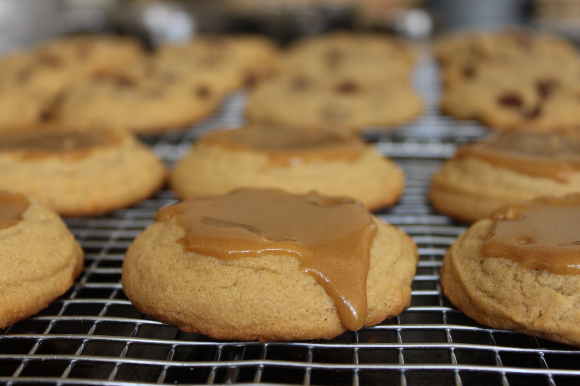 Be Still My Butter Tart cookies from the Bearded Baker, freshly baked and dripping with butter tart glaze.
