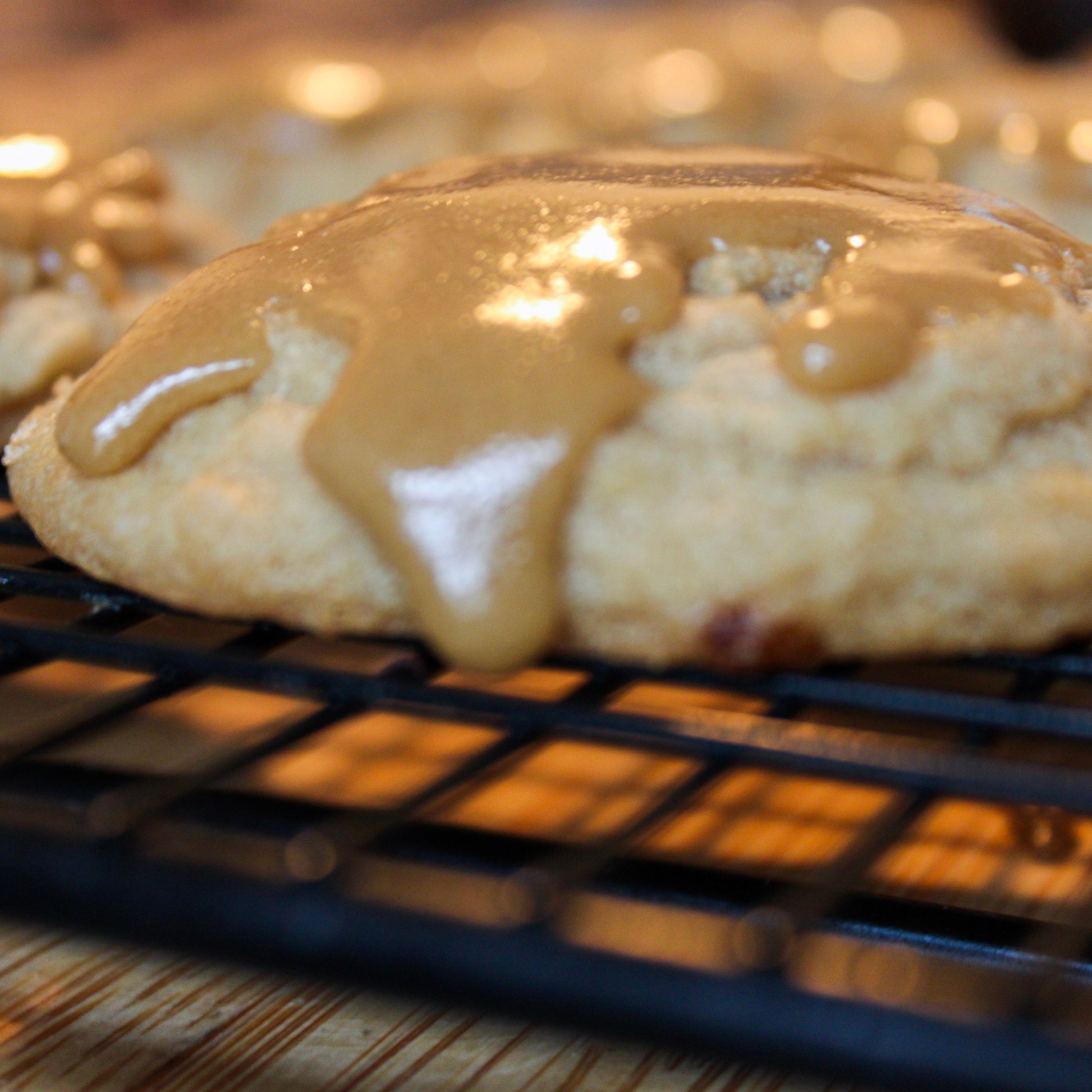 Be Still My Butter Tart cookies from the Bearded Baker, freshly baked and dripping with butter tart glaze.
