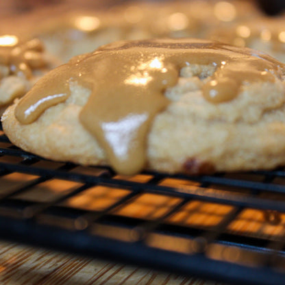 Be Still My Butter Tart cookies from the Bearded Baker, freshly baked and dripping with butter tart glaze.