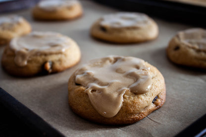 Be Still My Butter Tart cookies from the Bearded Baker, freshly baked and dripping with butter tart glaze.